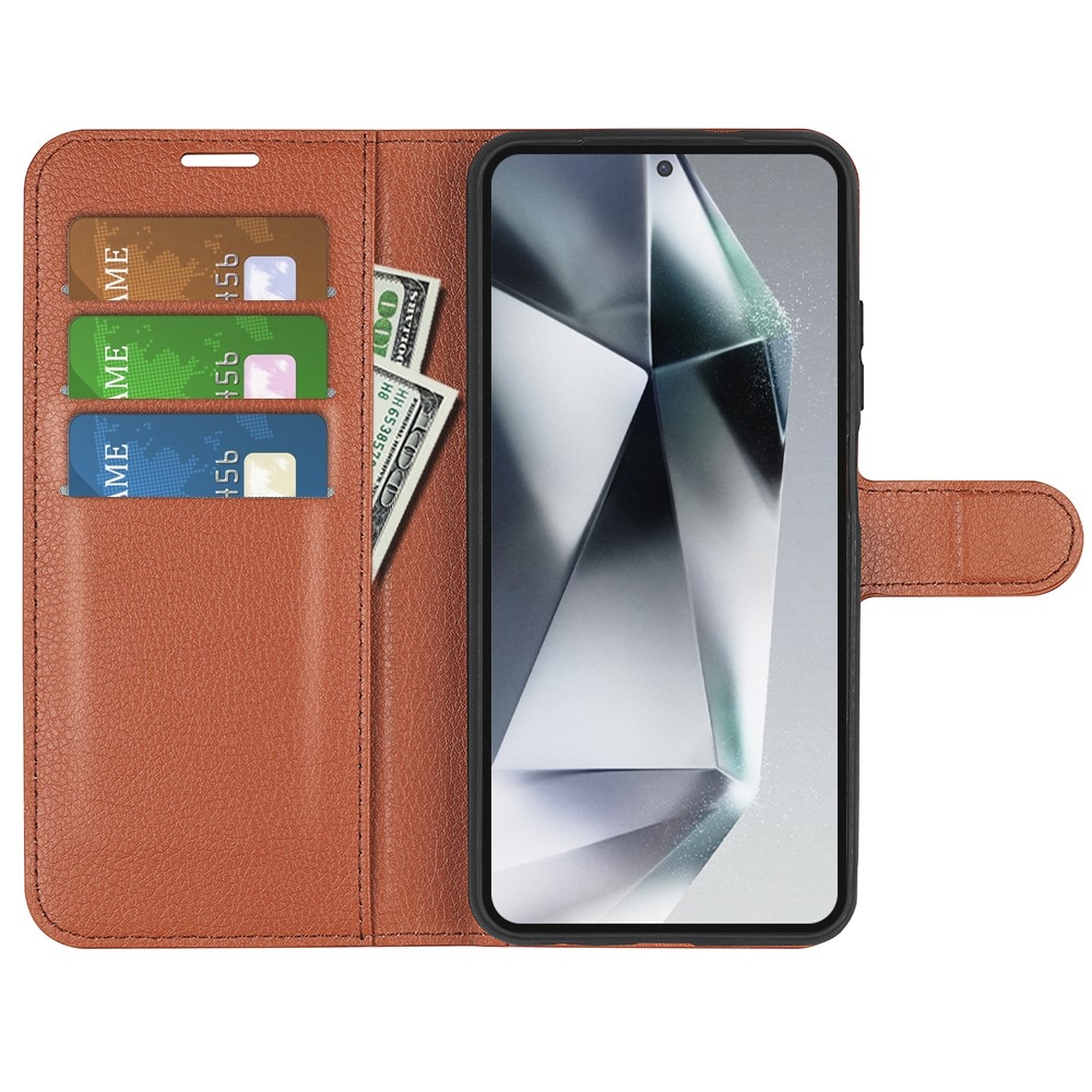 Litchi könyv tok Samsung Galaxy S25 Ultra készülékhez - barna