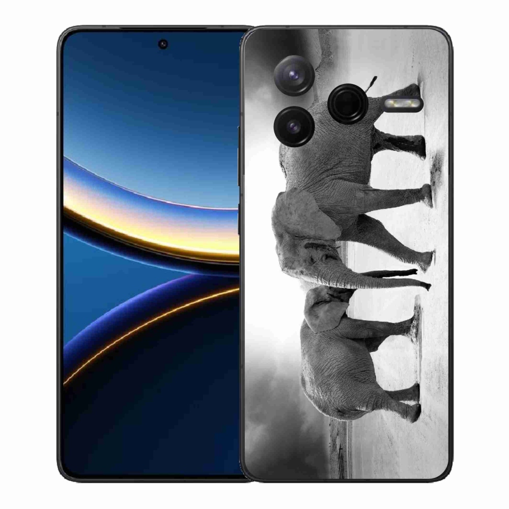 Gél borítás mmCase a Xiaomi Poco F7 Pro számára - fekete és fehér elefántok