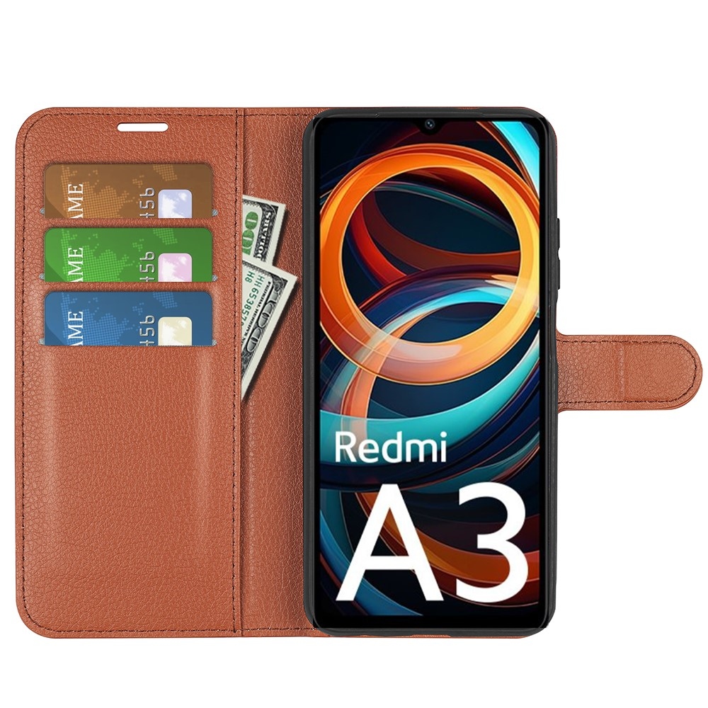 Litchi könyv tok Xiaomi Redmi A3-hoz - barna