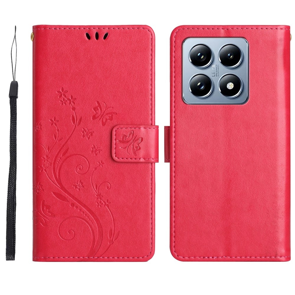 Virágok könyv tok a Xiaomi 14T Pro-hoz - piros
