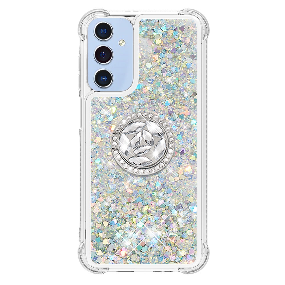 Glitt homokóra zselés tok ujjgyűrűvel Samsung Galaxy A17 4G/5G-hez - ezüst/szívecske