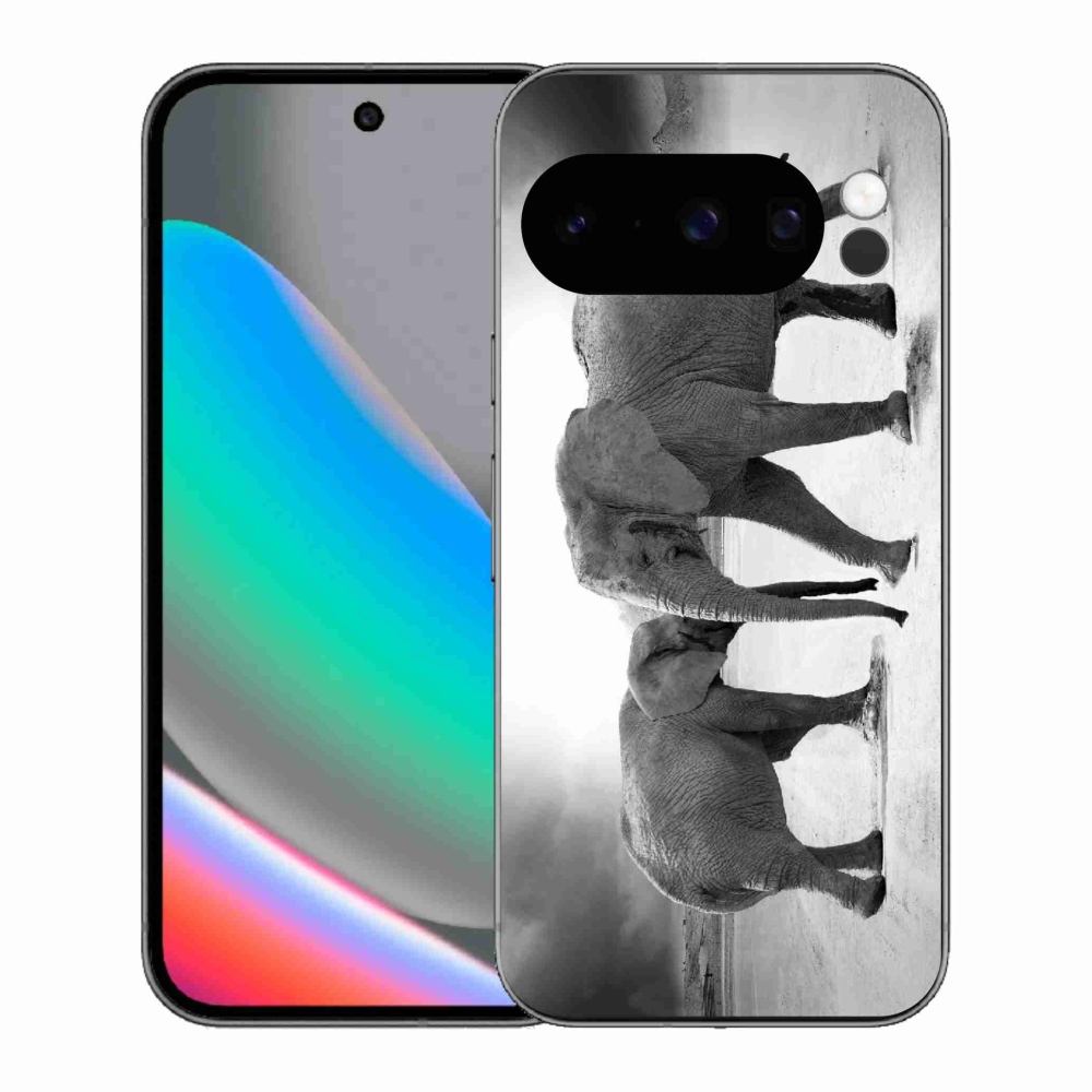 Gél borítás mmCase a Google Pixel 10 Pro számára - fekete és fehér elefántok