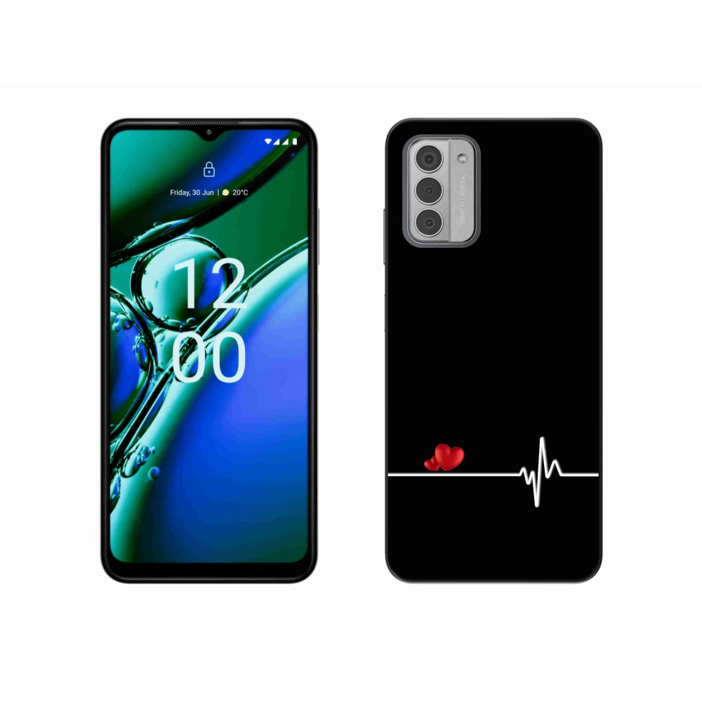 Zselés borító mmCase a Nokia G42 készülékhez - szív és szívverés fekete háttérrel