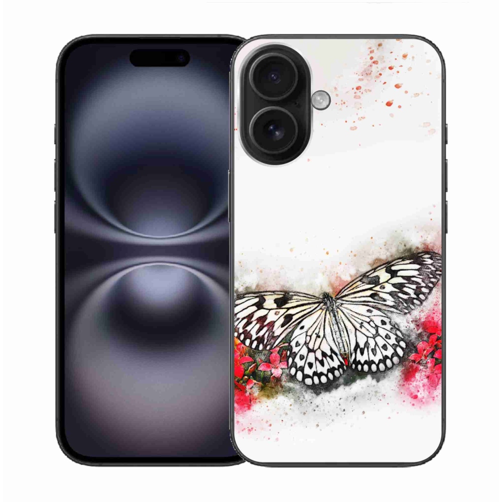 Zselés borítás mmCase iPhone 16 készülékhez - fekete-fehér pillangó