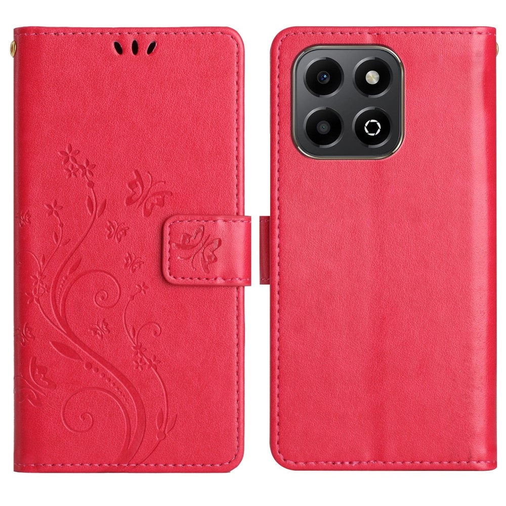 Virágok könyv tok Honor X6b - piros