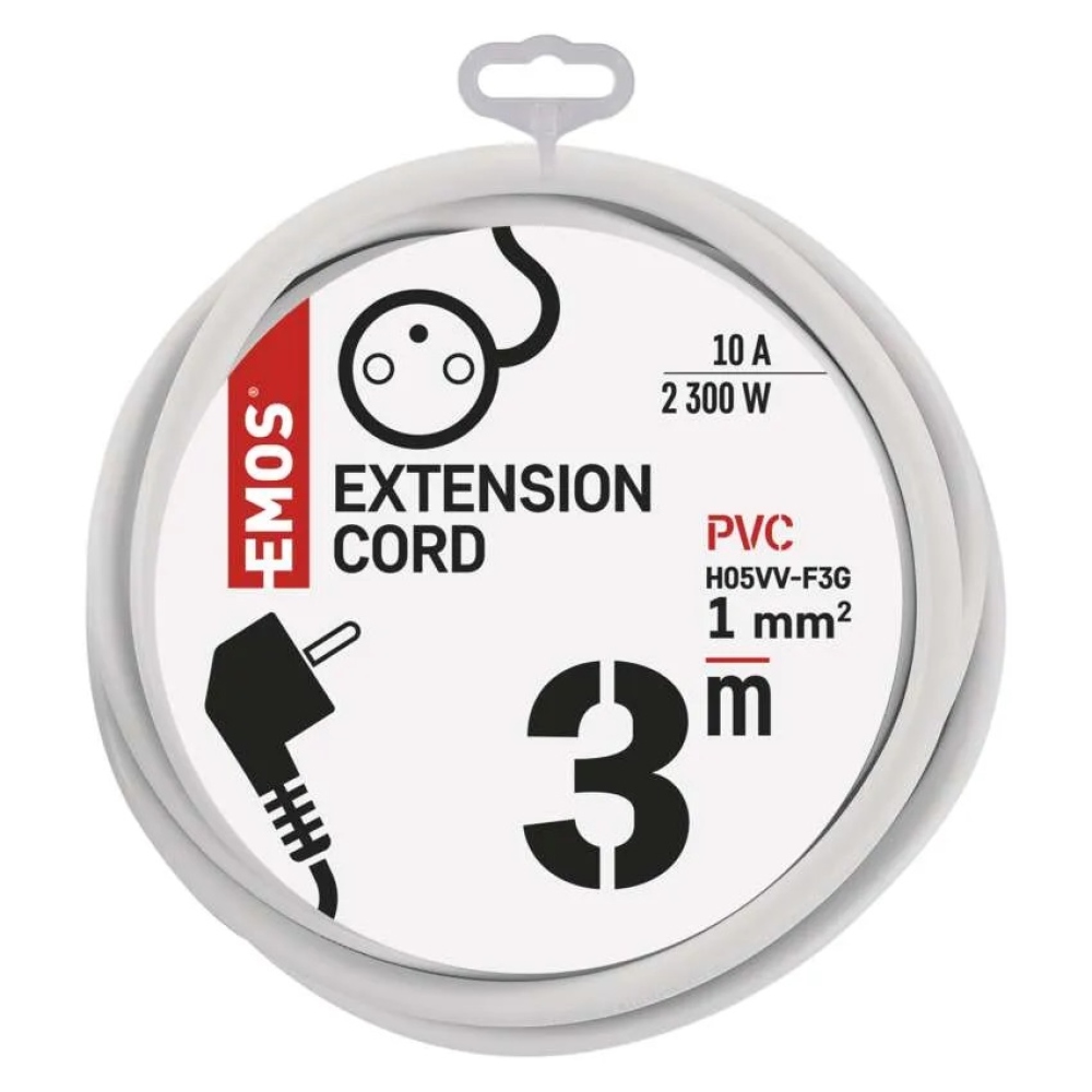 Hosszabbító kábel 3 m / 1 csatlakozó / fehér / PVC / 1 mm2