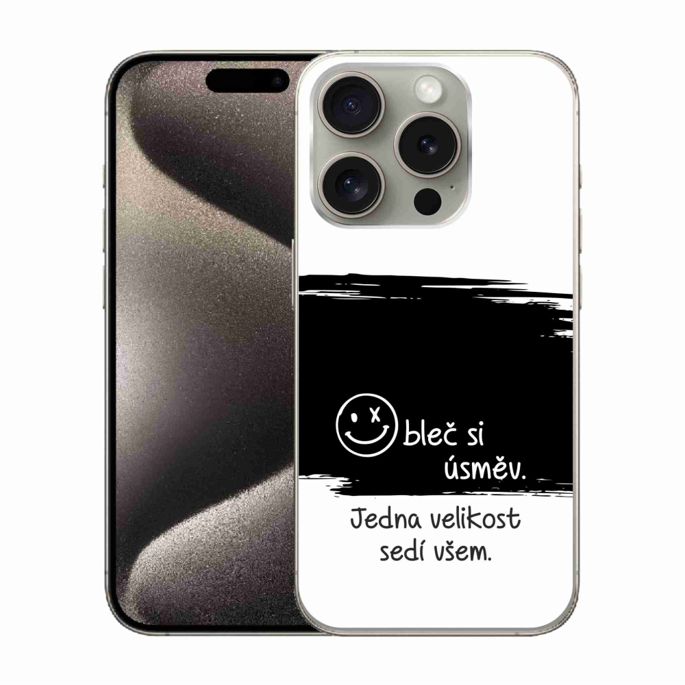 Gél borítás mmCase iPhone 15 Pro készülékhez - vicces szöveg 8 fekete-fehér háttérrel