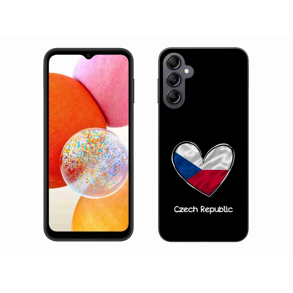 Gél védőhuzat mmCase Samsung Galaxy A14 4G/5G - zászlós szív fekete háttérrel