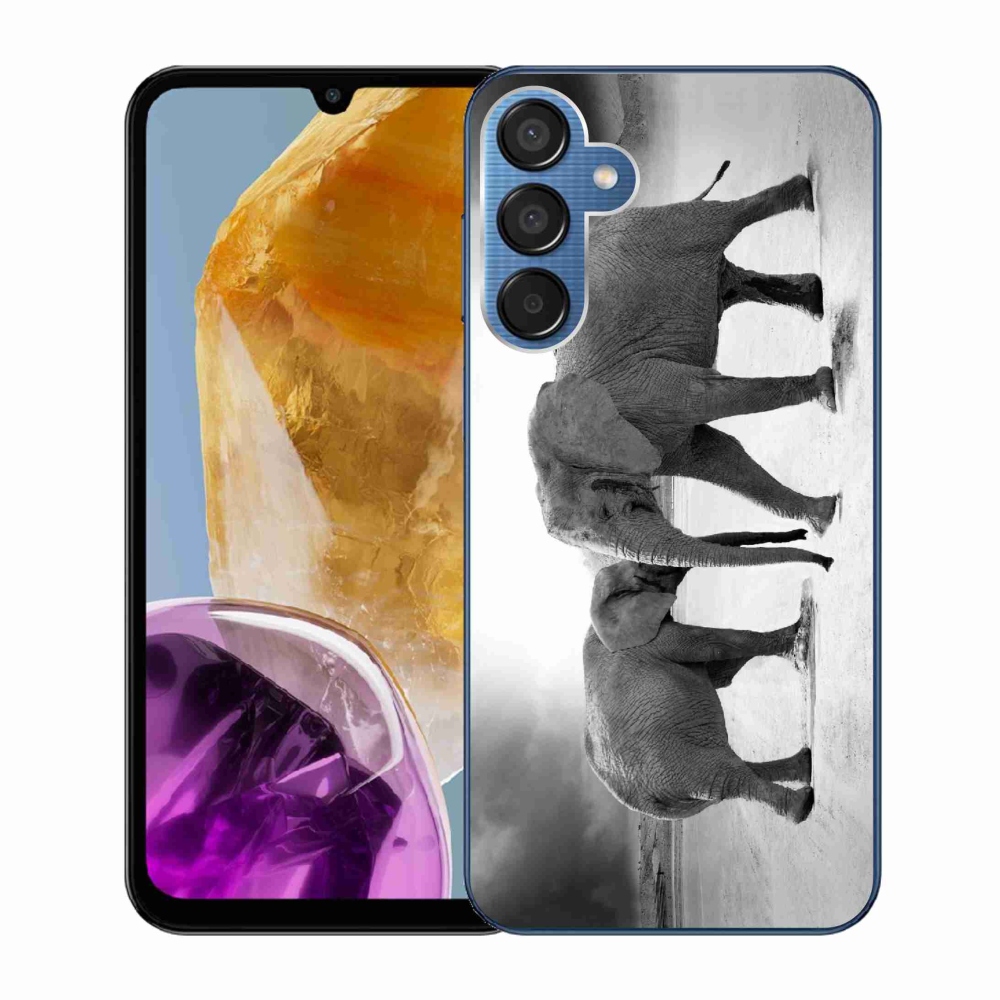 Zselés borítás mmCase Samsung Galaxy M15 5G - fekete és fehér elefántokhoz