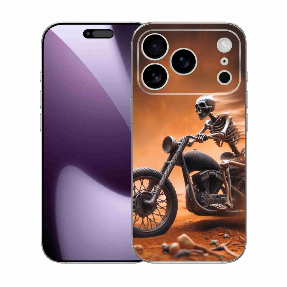 Zselés borítás mmCase iPhone 17 Pro készülékhez - csontváz egy motorkerékpáron