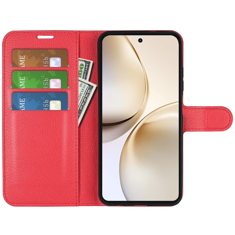 Litchi könyvtáska a Realme 14 Pro+ 5G készülékhez - piros