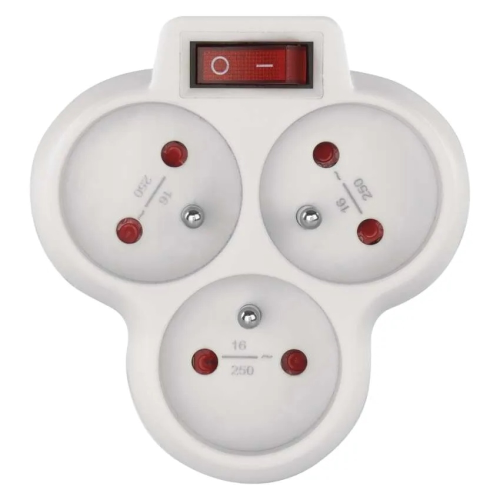 3× kerek aljzat kapcsolóval - fehér