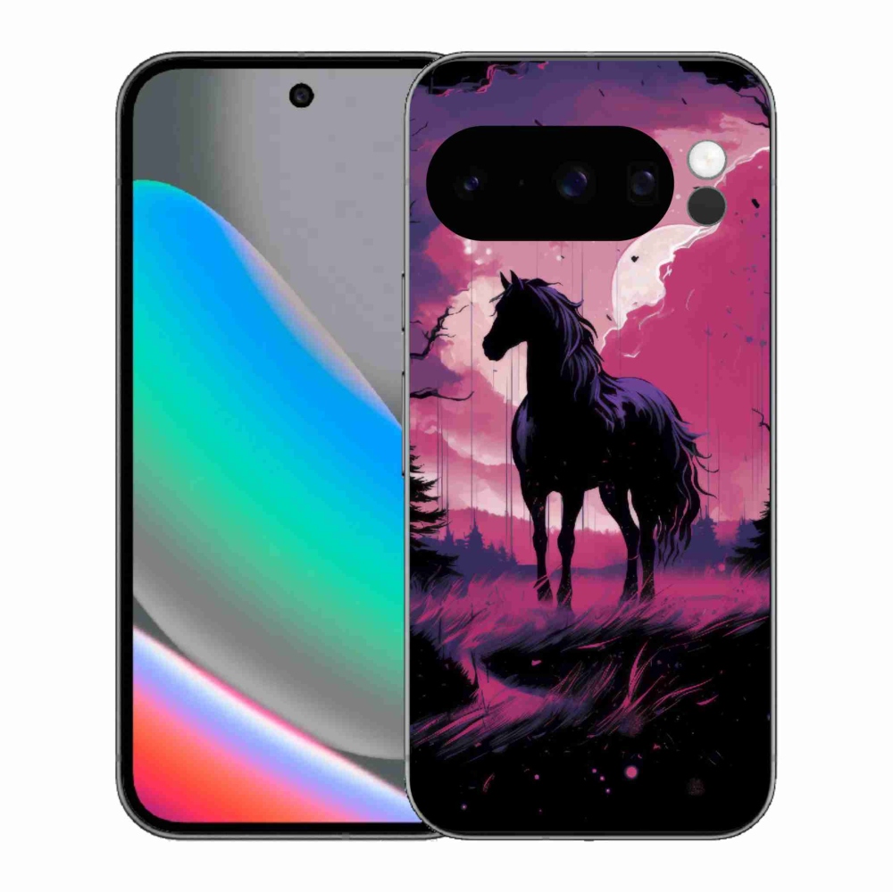 Zselés borítás mmCase a Google Pixel 10 Pro számára - fekete rajzfilm ló 1