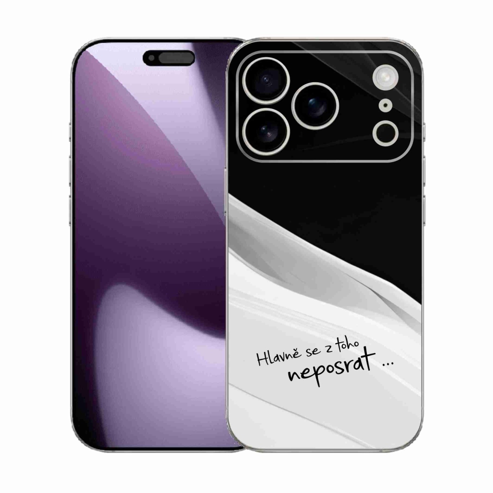 Gél borító mmCase iPhone 17 Pro készülékhez - vicces szöveg 13 fehér és fekete háttérrel