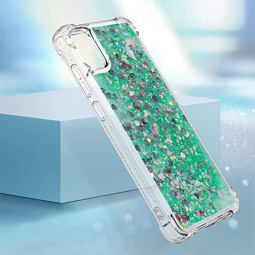 Glitter homokóra zselés tok Samsung Galaxy A07 4G - zöld/szívek
