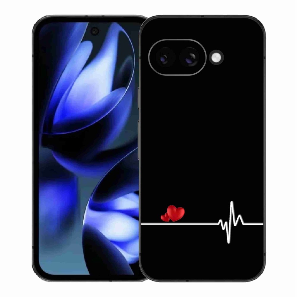 Gél borítás mmCase a Google Pixel 9a számára - szív és szívverés fekete háttérrel