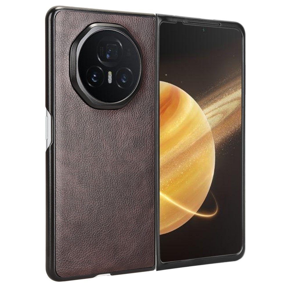 Textúrás műanyag tok műbőrrel Honor Magic V3-hoz - barna