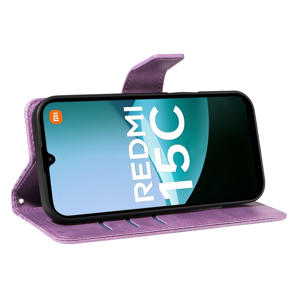 Rácsos könyv tok Xiaomi Redmi 15C 4G/5G (173mm) - világos lila