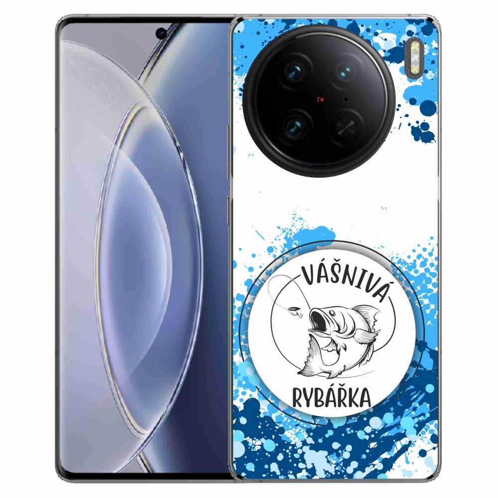 Gél borítás mmCase a Vivo X90 Pro-n - szenvedélyes halász fehér háttérrel