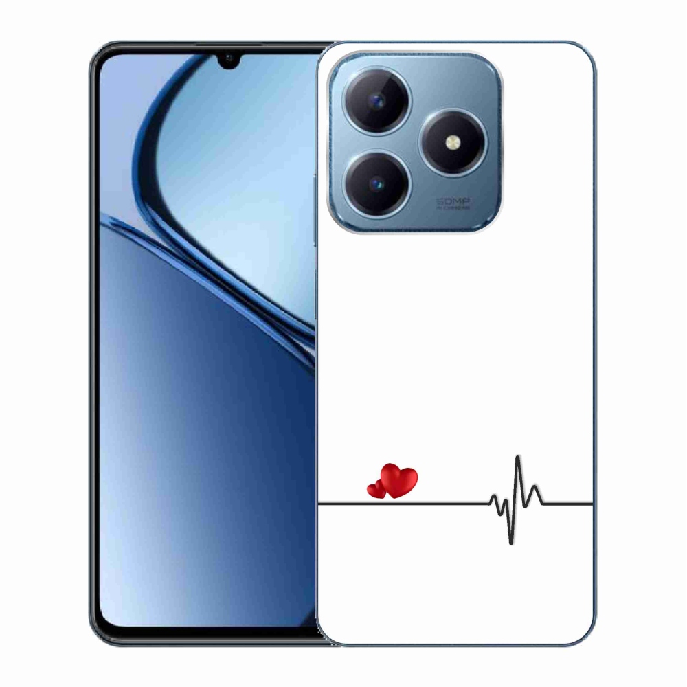 Gél borító mmCase a Realme C63-on - szív és szívverés fehér háttérrel