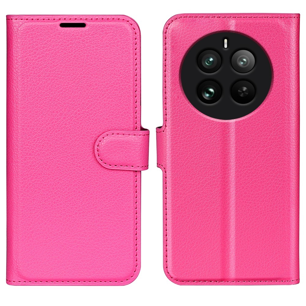Litchi könyvtáska a Realme 12 Pro 5G/12 Pro+ 5G számára - rózsaszínű