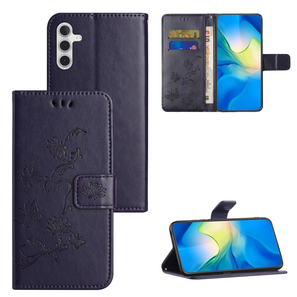 Virágos könyvtáska Samsung Galaxy A25 5G - sötétlila