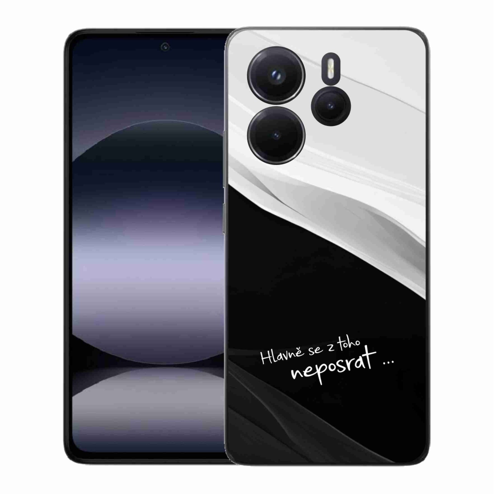 Gél borító mmCase a Xiaomi Redmi Note 14-hez - vicces szöveg 13 fekete és fehér háttérrel