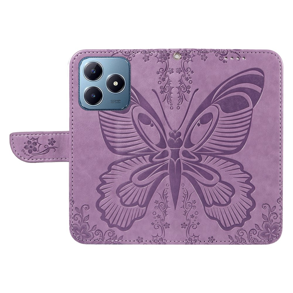 Virágos pillangó könyvtáska Realme C61/C63 készülékhez - világos lila