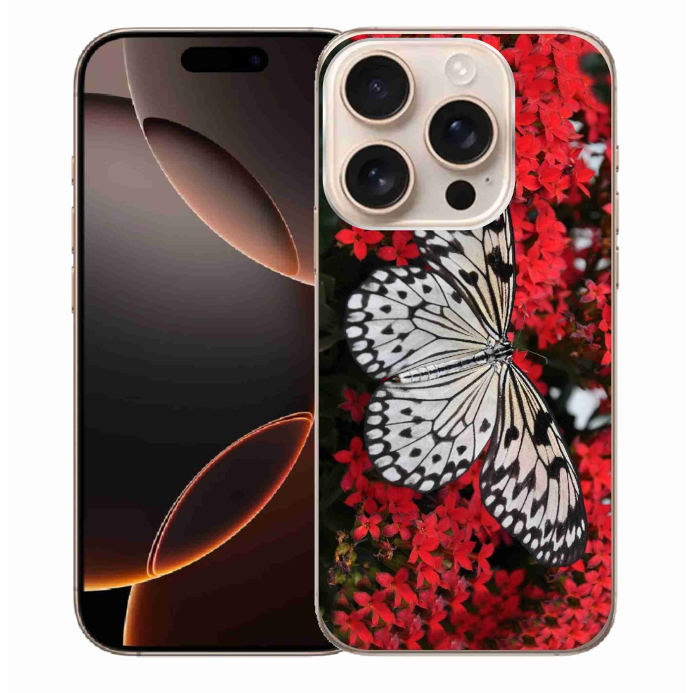 Zselés borítás mmCase iPhone 16 Pro Max készülékhez - fekete-fehér pillangó 1