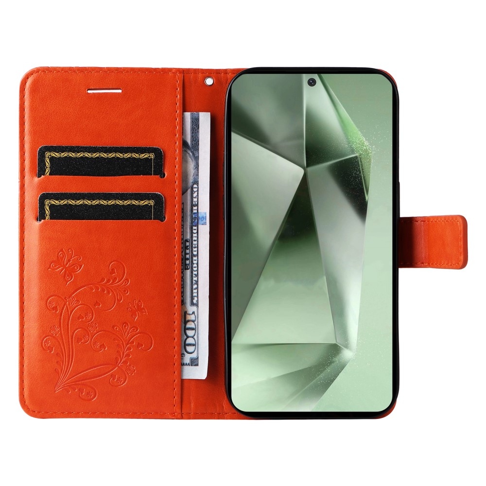 Nagy pillangó könyv tok Samsung Galaxy S24 FE készülékhez - narancssárga