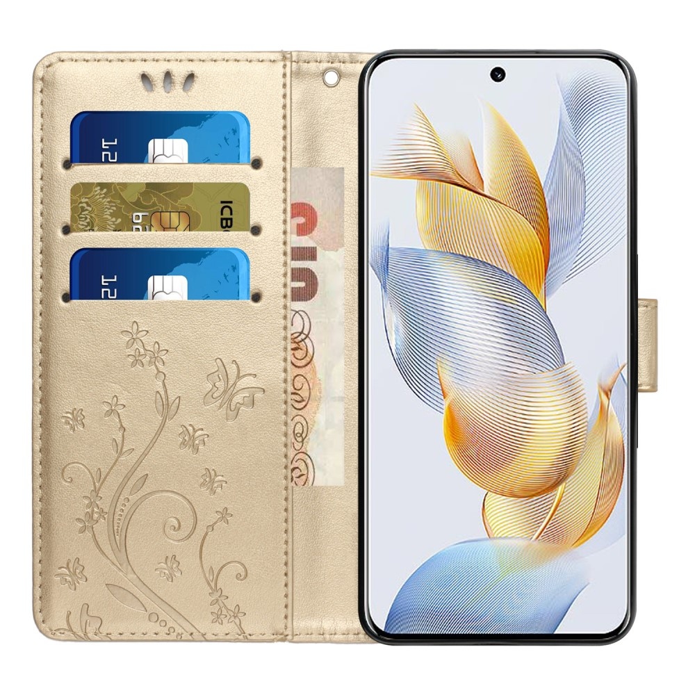 Virágok könyvtáska a Honor 90-hez - arany