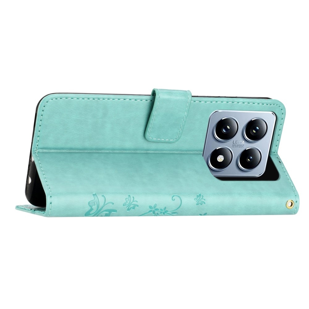 Virágok könyv tok Xiaomi 14T Pro - teal - teal
