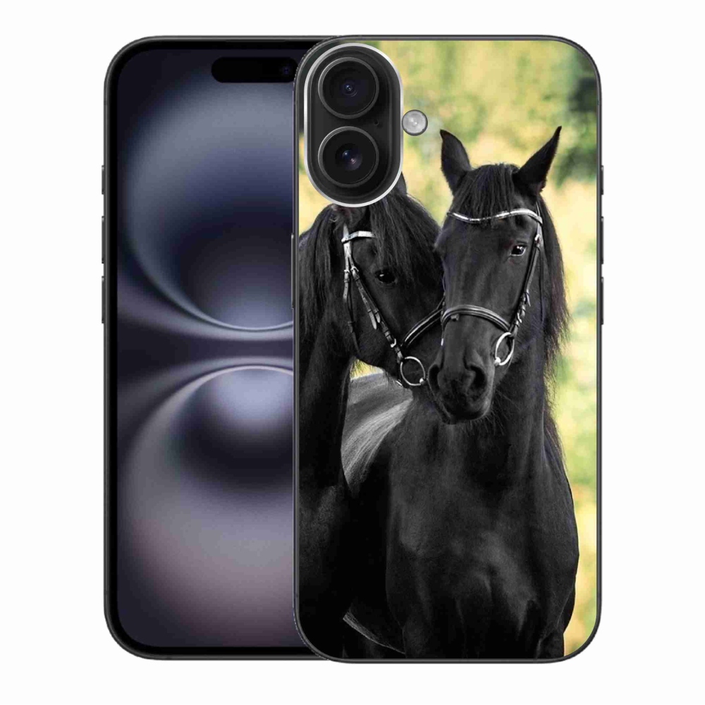 Zselés borítás mmCase iPhone 16 Plus készülékhez - két fekete ló