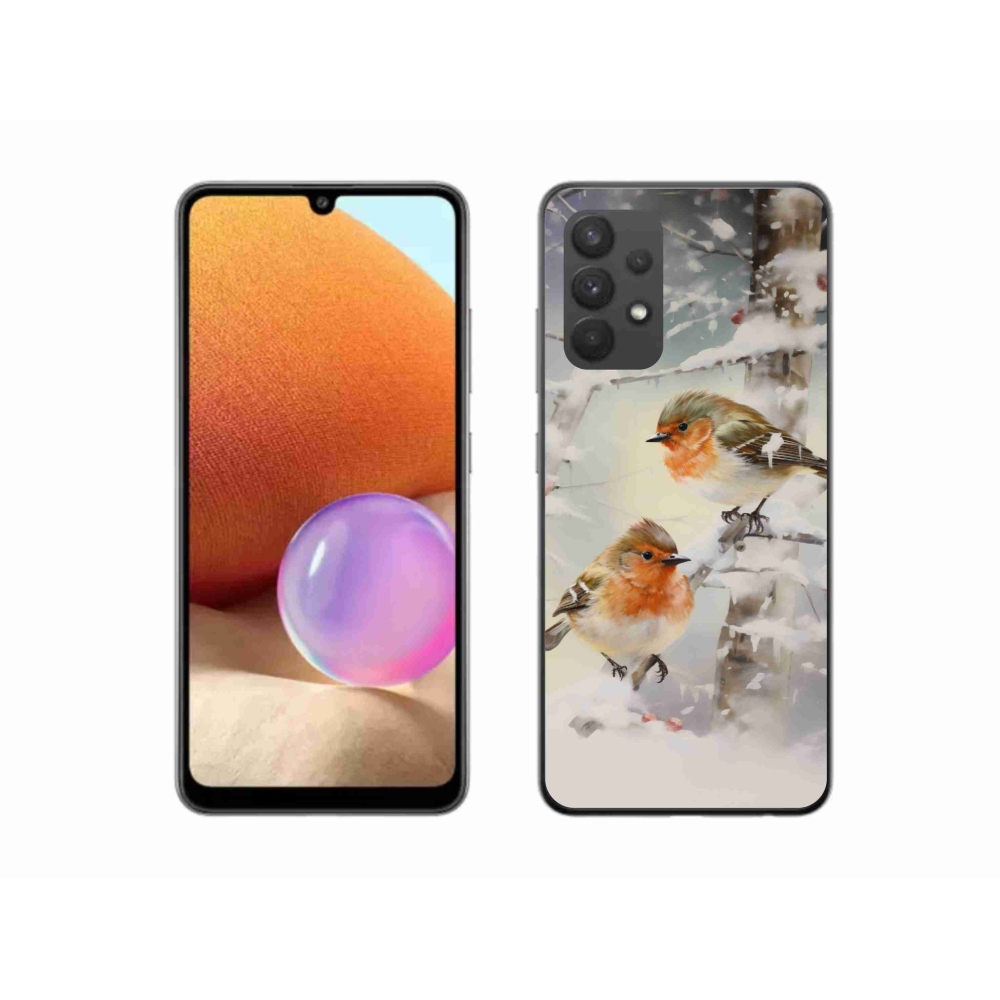 Gél borítás mmCase Samsung Galaxy A32 4G - madarak télen - Samsung Galaxy A32 4G - madarak télen