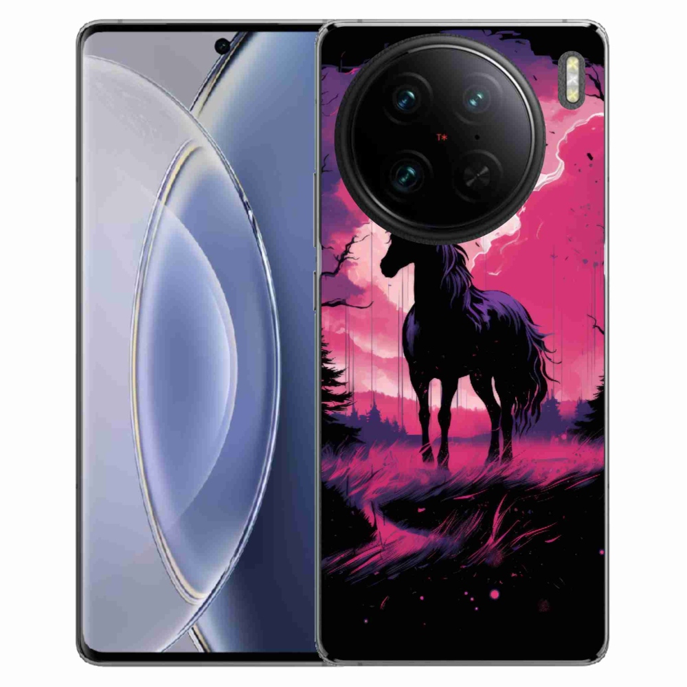 Zselés borítás mmCase a Vivo X90 Pro-hoz - fekete rajzfilm ló 1