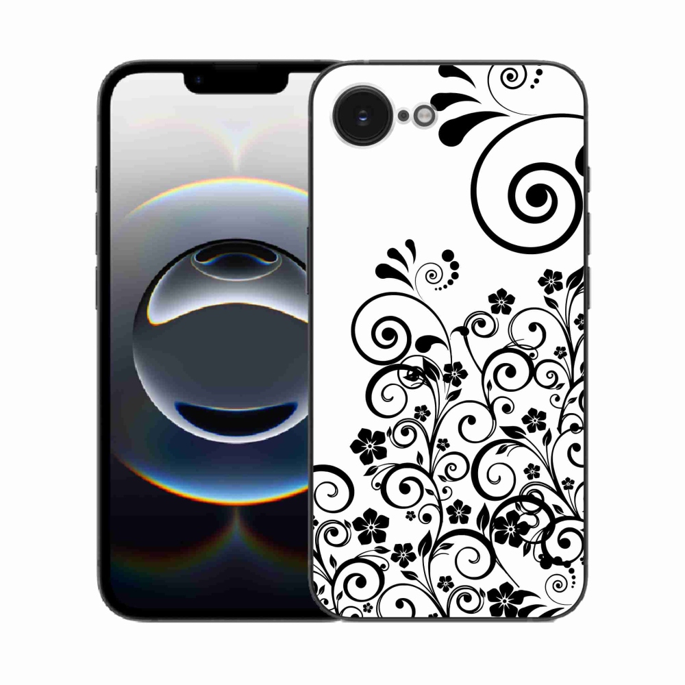 Zselés borítás mmCase iPhone 16e készülékhez - fekete és fehér virágminták