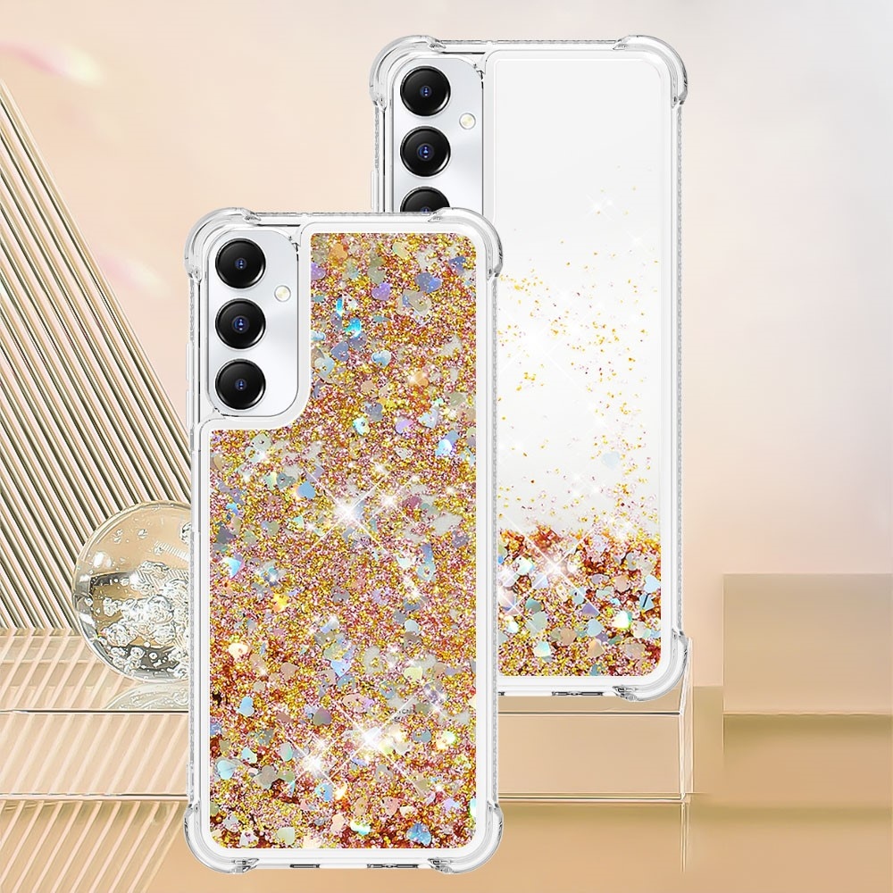 Glitter zselés homokóra tok Samsung Galaxy A05s készülékhez - arany/szív