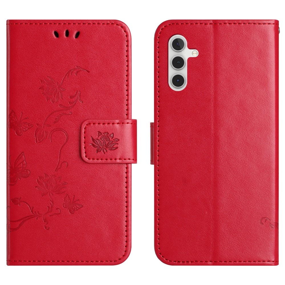 Virágos könyvtáska Samsung Galaxy S25 FE készülékhez - piros