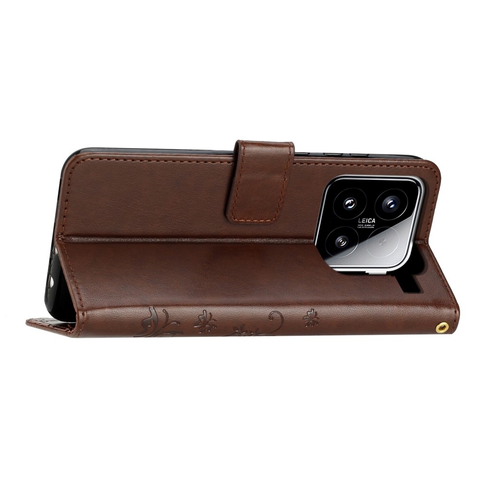 Virágok könyv tok Xiaomi 15 - barna