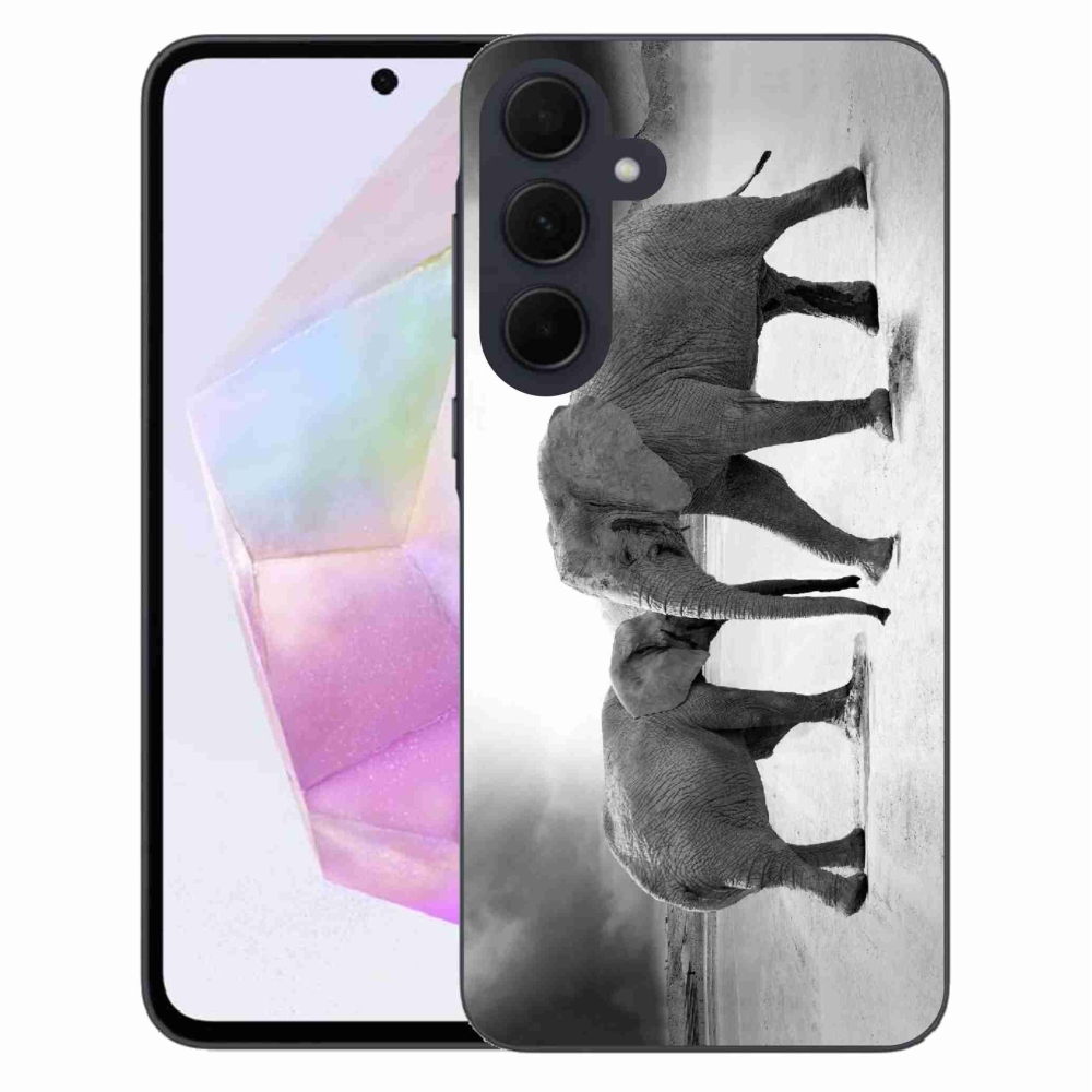 Zselés borítás mmCase Samsung Galaxy A35 5G - fekete és fehér elefántokhoz