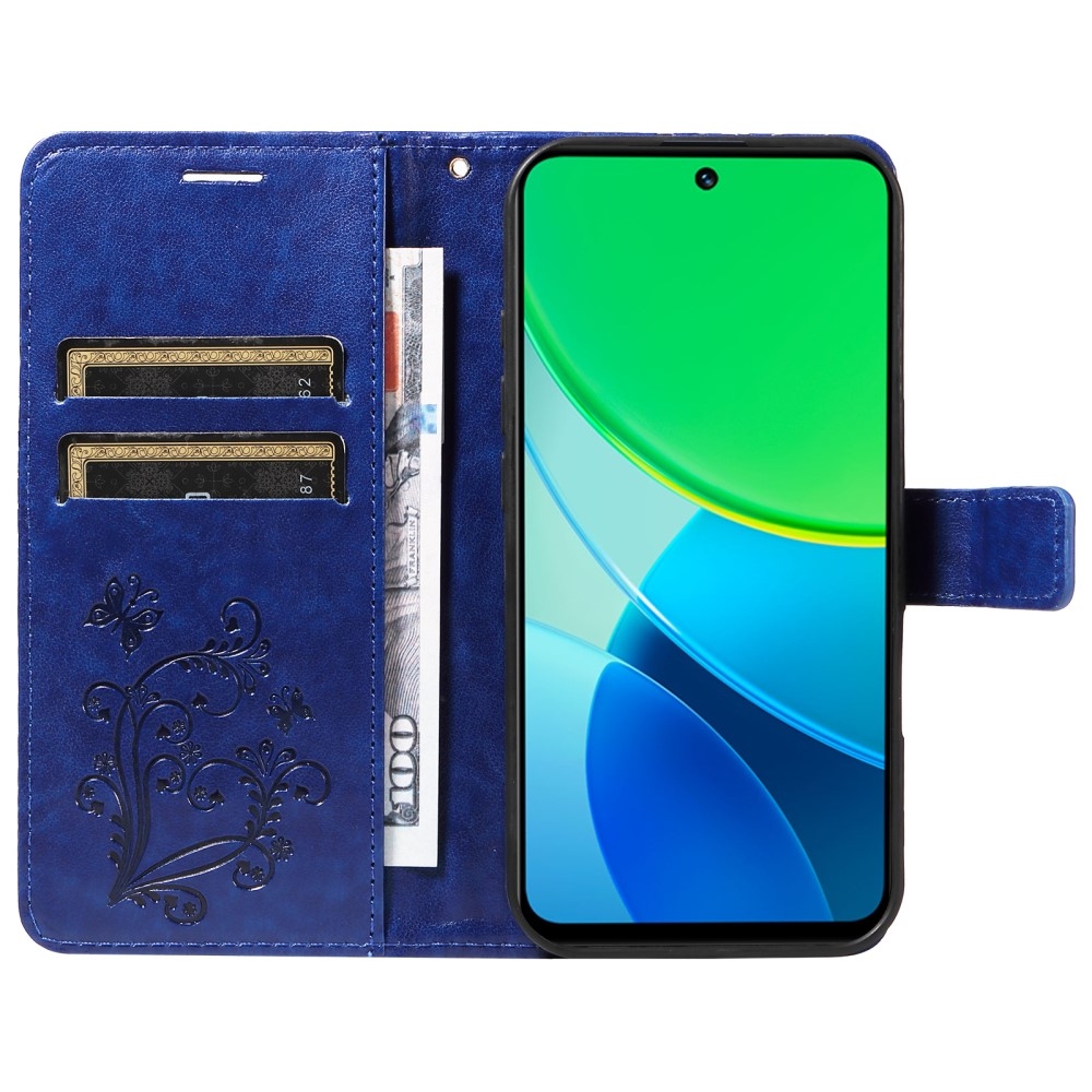 Nagy pillangó könyvtáska Vivo Y19s készülékhez - kék