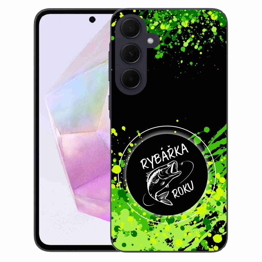 Zselés borító mmCase Samsung Galaxy A35 5G - Az év horgásza fekete háttérrel