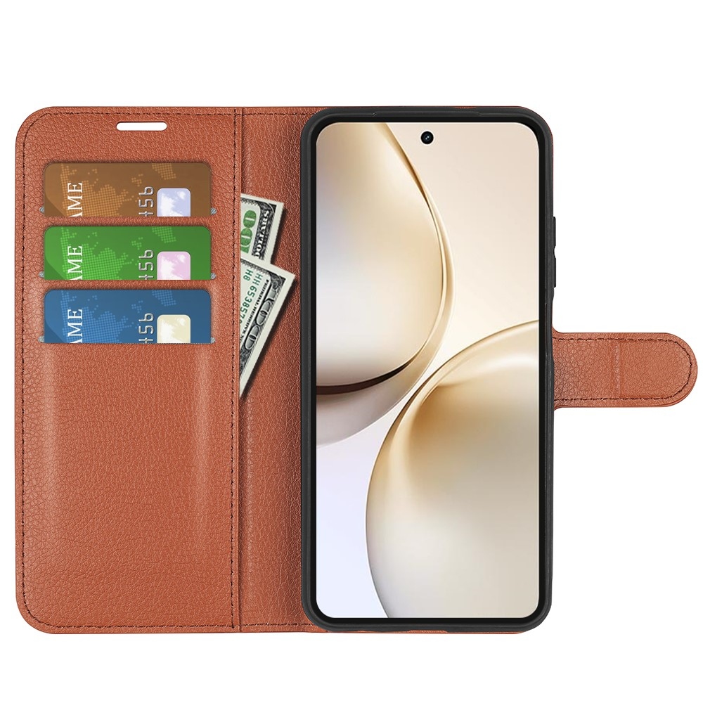 Litchi könyvtáska a Realme 14 Pro+ 5G készülékhez - barna