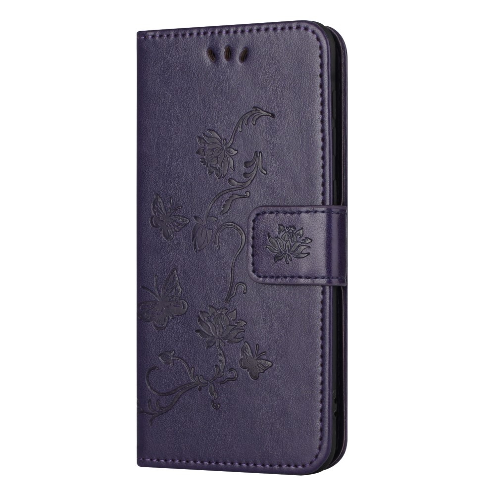 Virágos könyvtáska Samsung Galaxy A55 5G - sötétlila