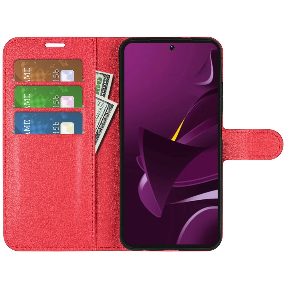 Litchi könyv tok a Xiaomi Poco M7 Pro 5G-hez - piros