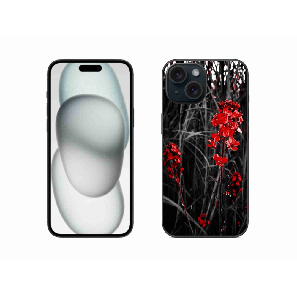 Zselés borítás mmCase iPhone 15 készülékhez - piros növény