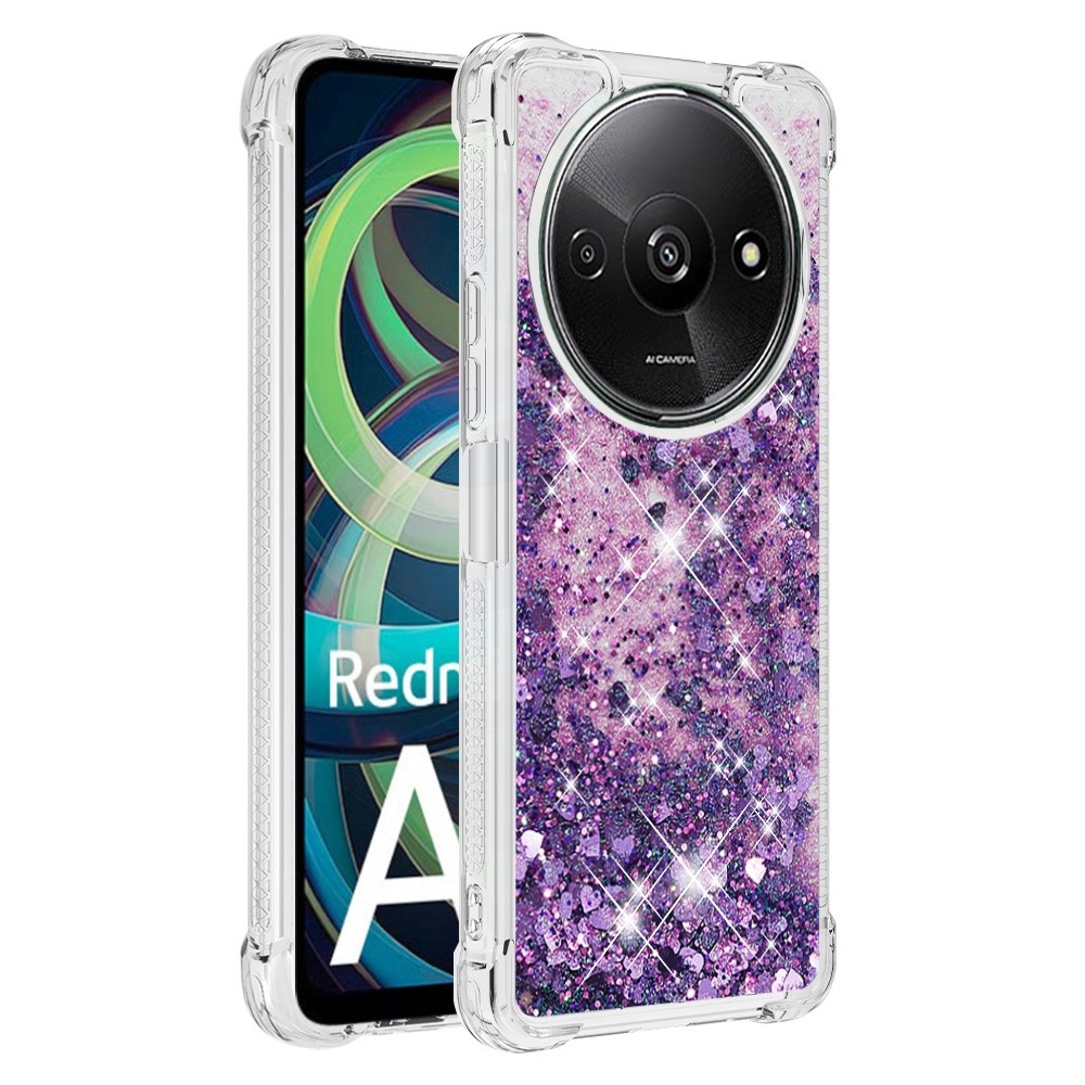 Glitter zselés homokóra tok Xiaomi Redmi A3-hoz - sötét lila/szív