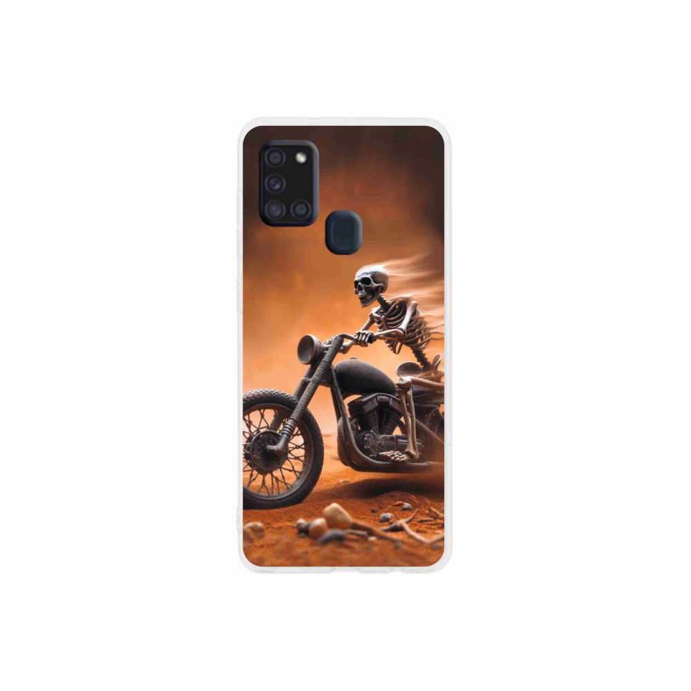Gél borítás mmCase Samsung Galaxy A21s készülékhez - csontváz egy motorkerékpáron