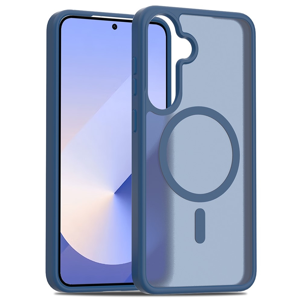 Bőr zselés tok fix hátlappal és MagSafe támogatással Samsung Galaxy S25 készülékhez - kék