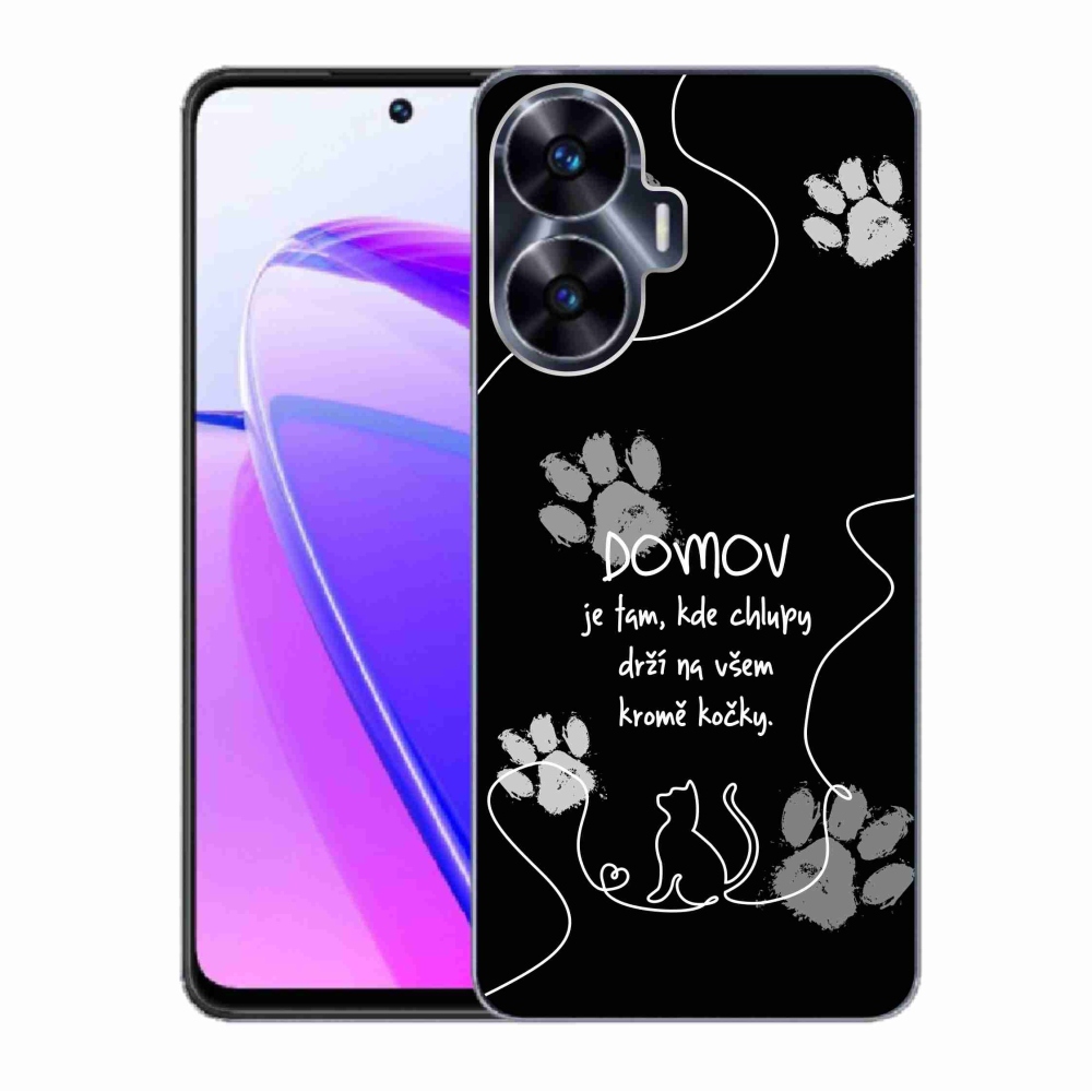 Gél borító mmCase a Realme C55 készülékhez - macska motívum fekete háttérrel